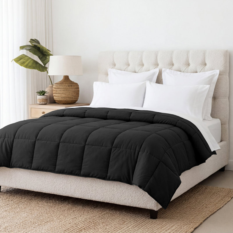 All-Season Reversible Down Alternative 100% Microfiber Comforter, Black, California King Comforter