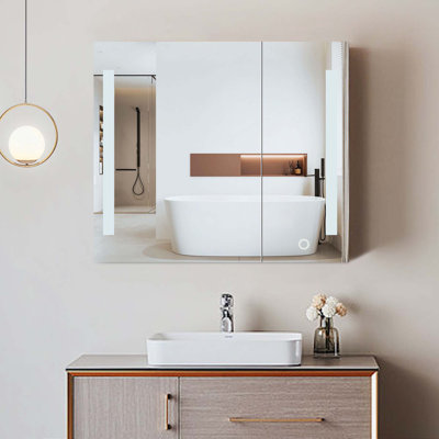 Armoire de rangement pour salle de bain avec tablettes réglables et portes à fermeture en douceur