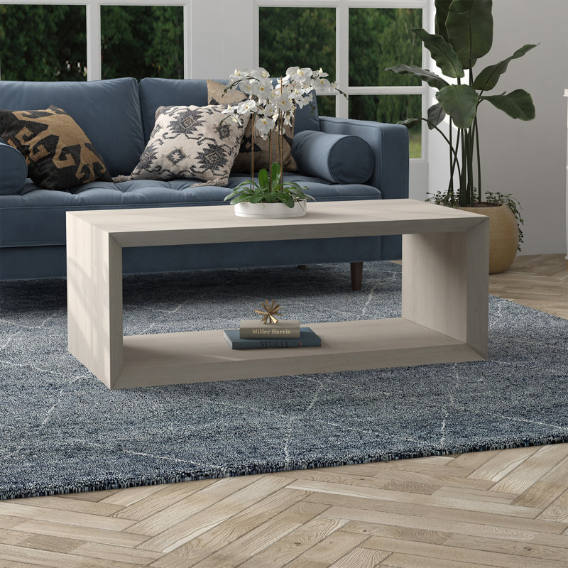 Wander Solid Coffee Table with Storage, 45.72cm H x 121.92cm W x 59.39cm D, Alder White