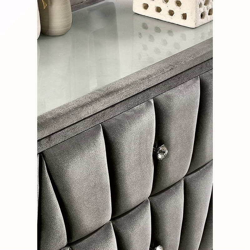 Table de chevet rembourrée en tissu avec 2 tiroirs