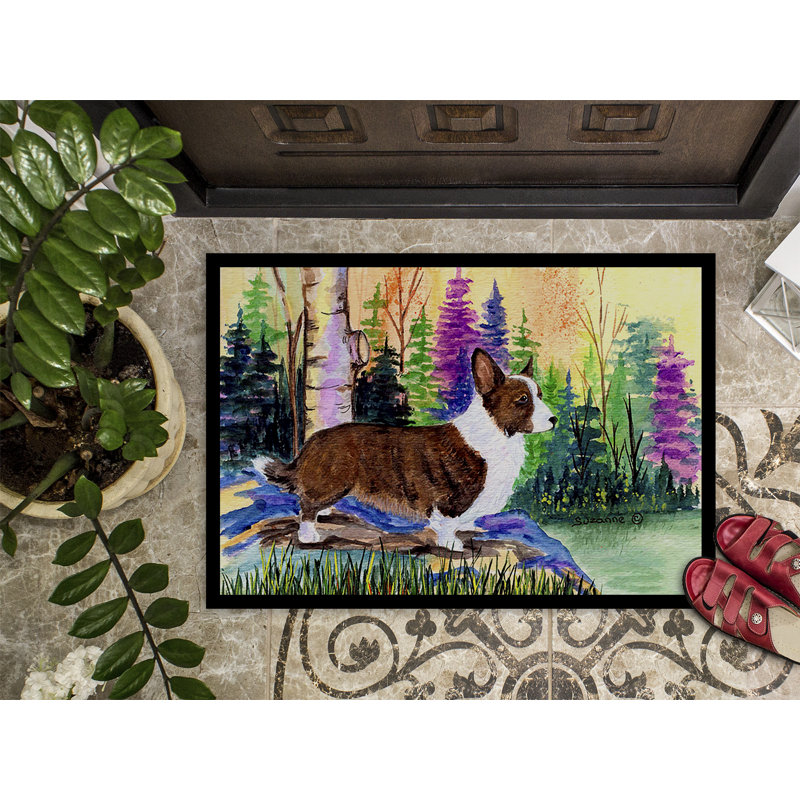 Tapis de porte d’intérieur anti-dérapant corgi, Rectangle 2 pi x 3 pi