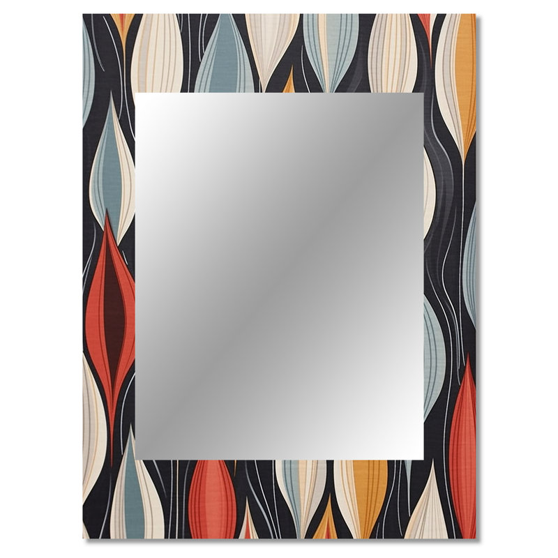 Retro AbstractáLeaves II - Abstract Decorative Mirror On Metal, 40" x 30"