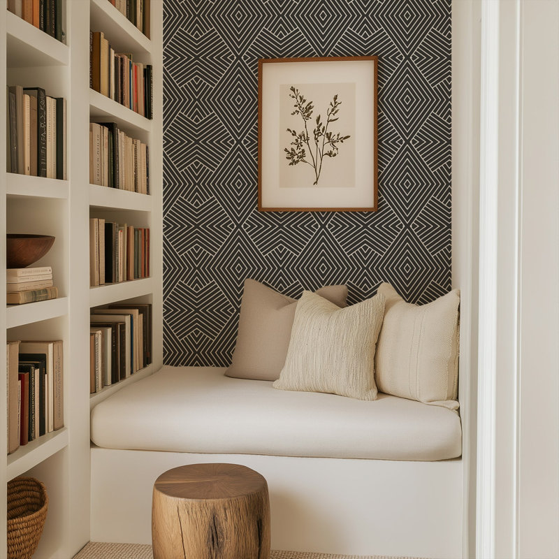 Mrs Paranjape Papers Formation 10' L x 24" W Wallpaper Roll, Jet Black Reverse, Non-pasted, Faux Grasscloth