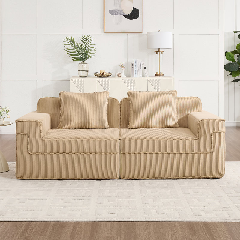 Canapé modulaire à 2 places sans siège avec assise profonde, canapé modulaire Cloud avec coussins décoratifs et tissu en velours côtelé pour un confort et une détente ultimes