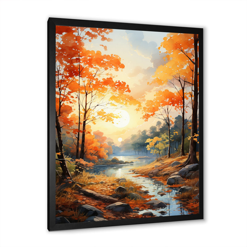 «Maple Trees Golden Canopy I», art mural sur toile florale, H 44 po x l 34 po x P 1,5 po, Cadre photo noir