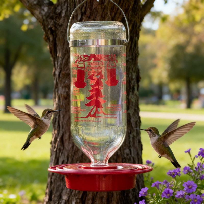 Mangeoire à colibris 32 oz avec 8 ports de nectar, fabrication en polycarbonate durable, base rouge pour attirer les colibris