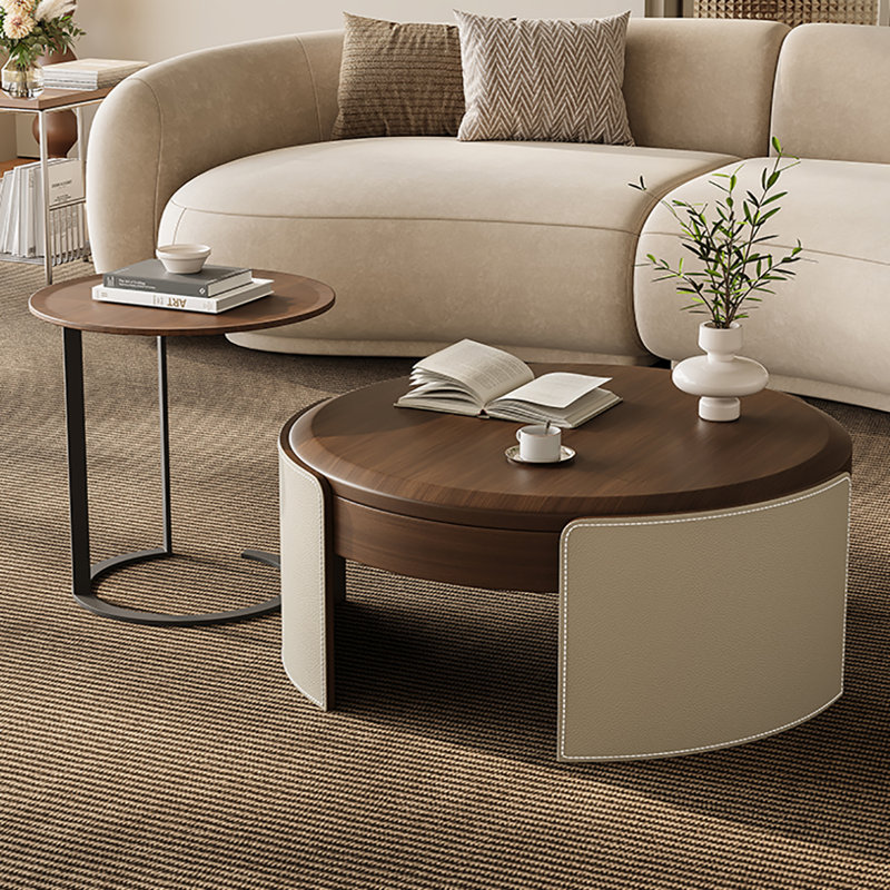 Retro style small apartment round coffee table, 19.7" H x 31.5" L x 31.5" W
