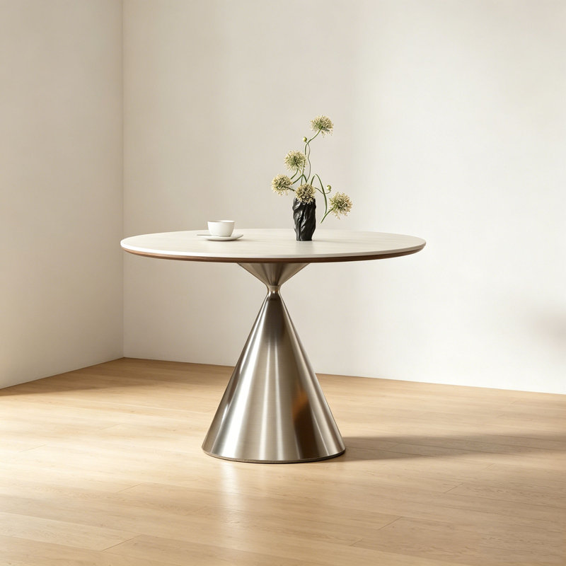 Table ronde Mid-Century en pierre frittée, 29.5"H x 43.3"L x 43.3"W