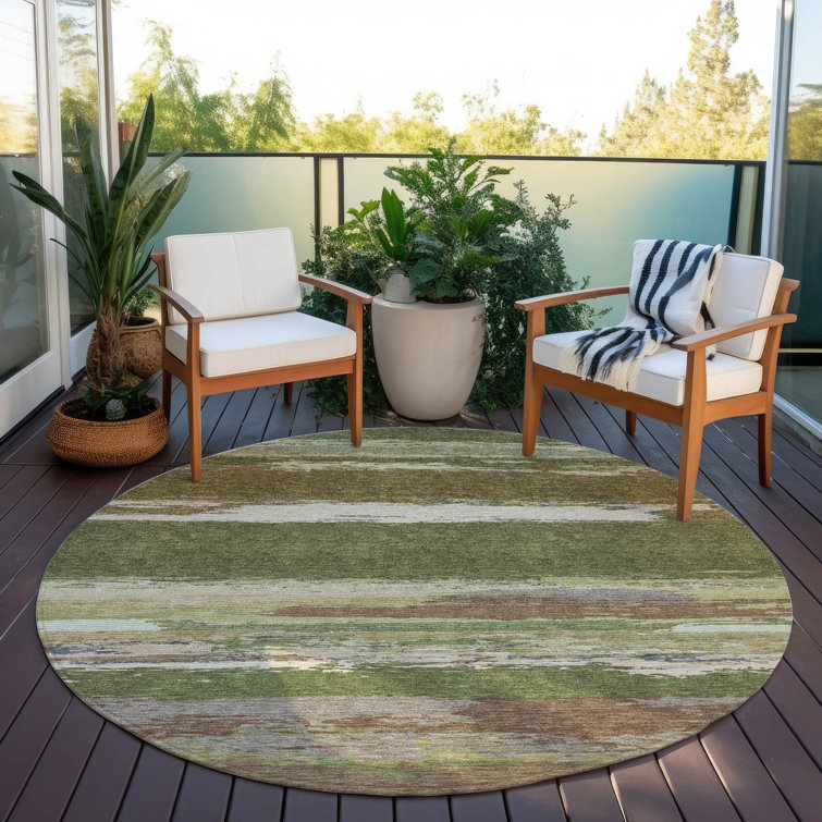 Machine Washable Indoor/Outdoor Christain ACN1284 Olive Rug