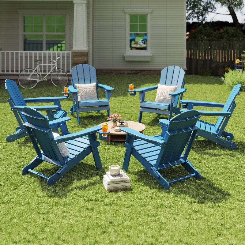Folding Adriondack Chair With 2-Tier Table, Blue