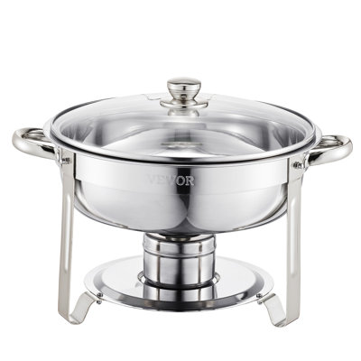 5 Qt Round Chafing Dish Buffet Set Full-Size Pan Stainless Steel Gold