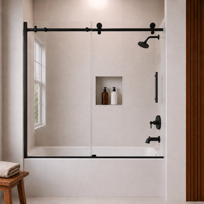Brewo 60 in. W x 60 in. H Semi-Frameless Sliding Tub Door in Matte Black with Clear Glass