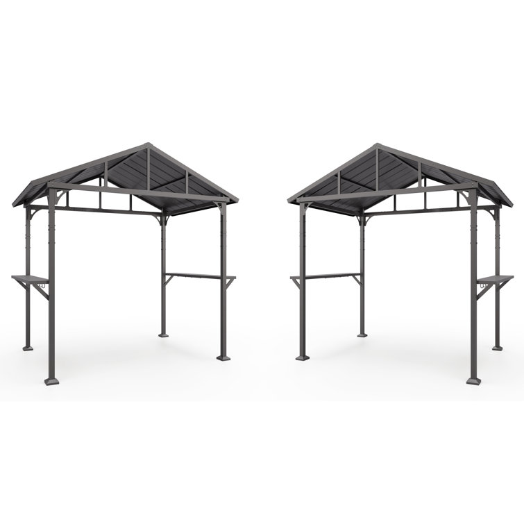 8’X 5’ Grill Gazebo,Modern Outdoor Hardtop BBQ  Gazebo With Bar Tops,Shelves Serving Tables And 6 Hooks,Backyard
