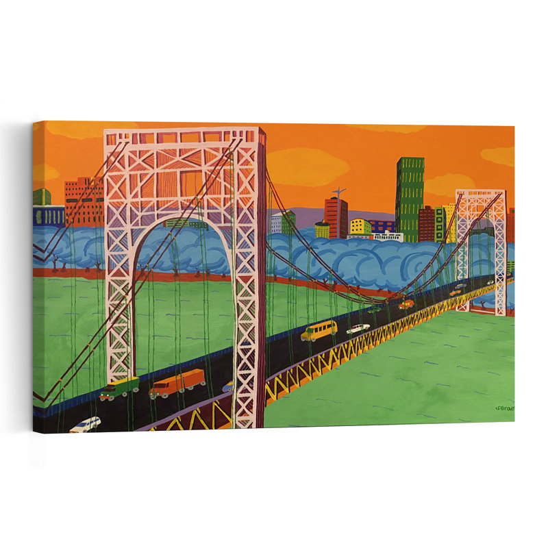 George Washington Bridge Vibrant Abstract Contemporary Architecture City Wall Art Print 1 Piece Wrapped Canvas Wall Art