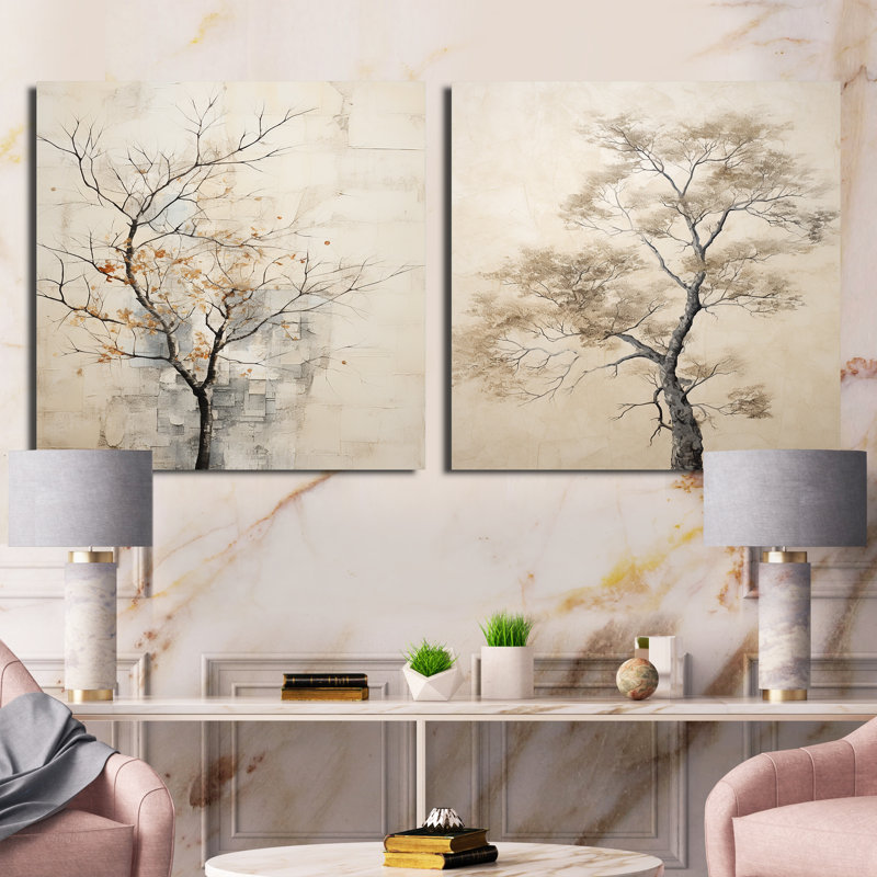 Minimalisme - Arbre d'érable beige Melody, H 16 po x l 33 po, Toile tendue
