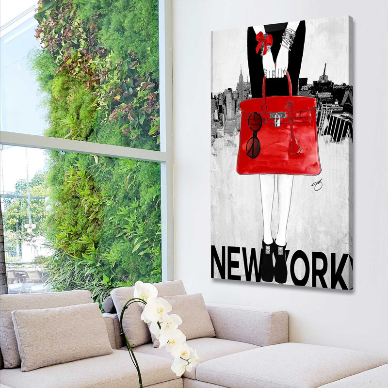 New York Fashion In Red (Vertical) by By Jodi - Print, Wrapped Canvas, 48" H x 28" W x 1.5" D