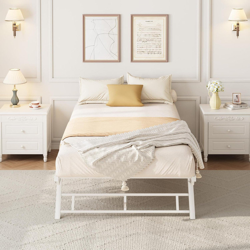 Structure de lit simple avec lit gigogne escamotable avec roulettes verrouillables, plateforme en métal pliable pour lit de jour