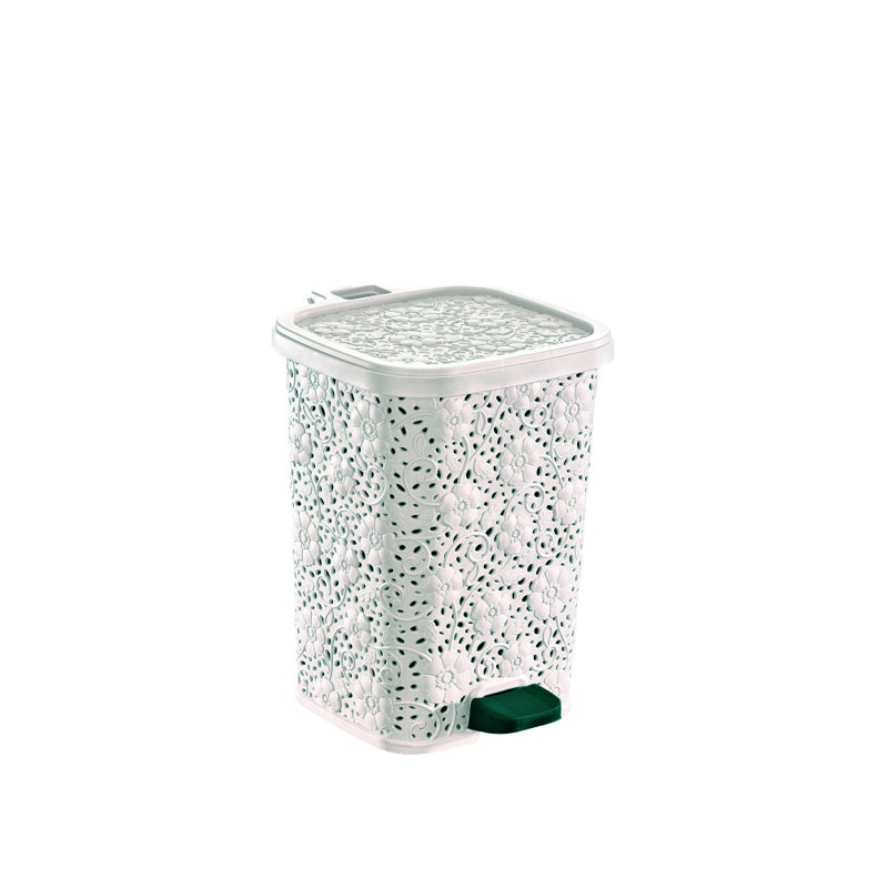 Poubelle à pédale en plastique 1,5 gallons Lace Design, Blanc, 1,5 gallons