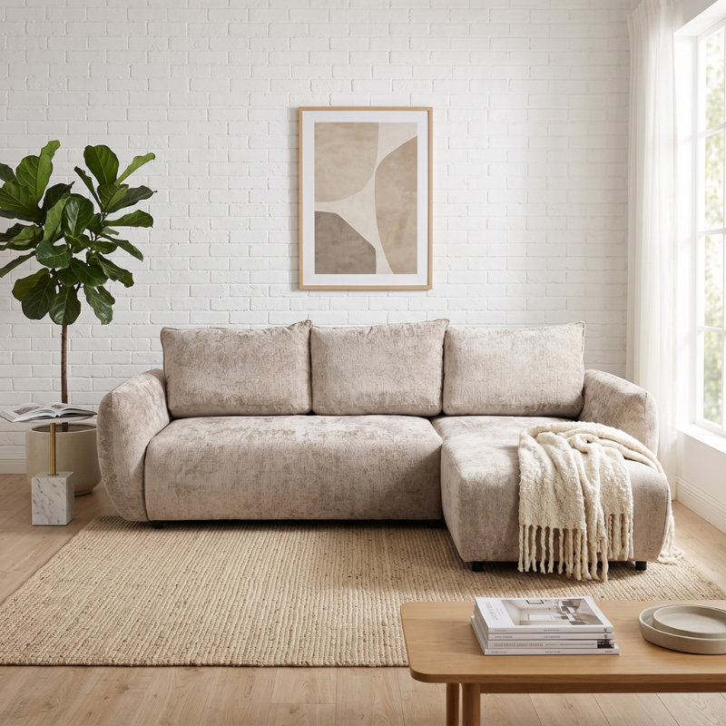 4 Seater Sofa Bed, Right Hand Facing Corner Sofa, Cream FLOW 3
