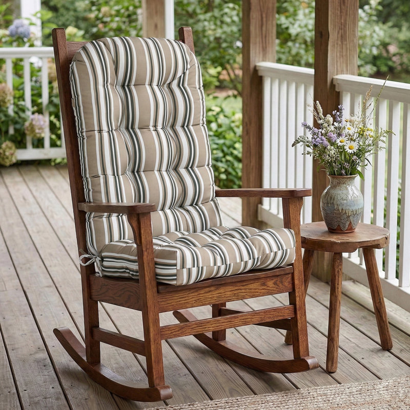 2 Piece 4.7" Thick High Back Chair Cushion Indoor and Outdoor Seat / Back Cushions with Straps, Adjustable Back Buckle