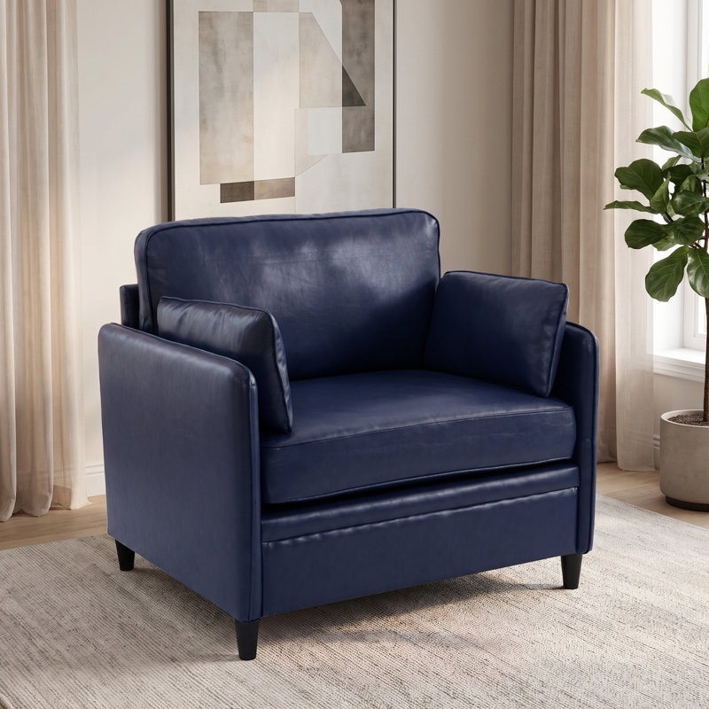 Fauteuil rembourré en similicuir de 34,5 po de largeur, fauteuil simple rembourré moderne, Bleu