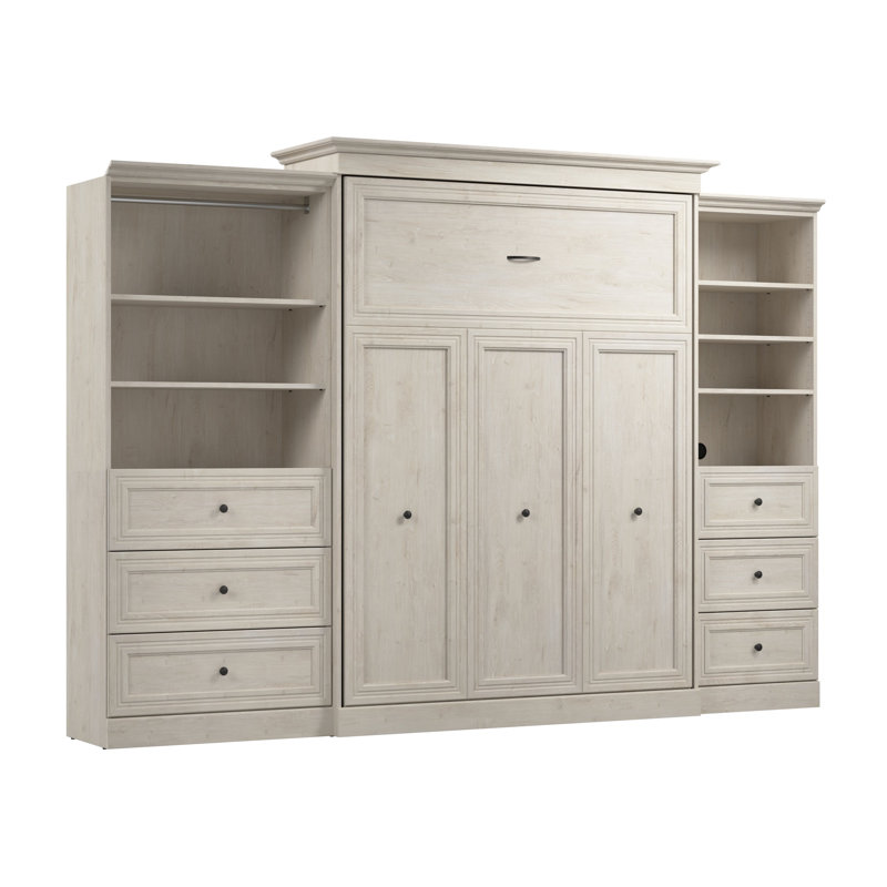 Grand lit avec rangement Oneybrook, Chêne blanc lin