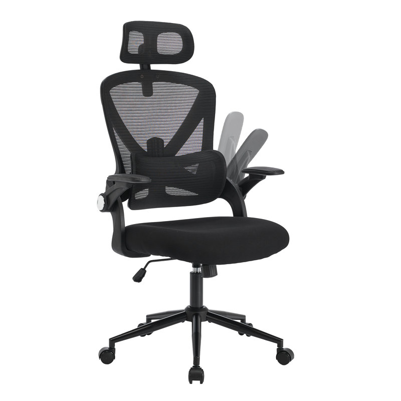 Inbox Zero Tarangini Mesh and Foam Padding Office Chair with Headrest, Black, Black