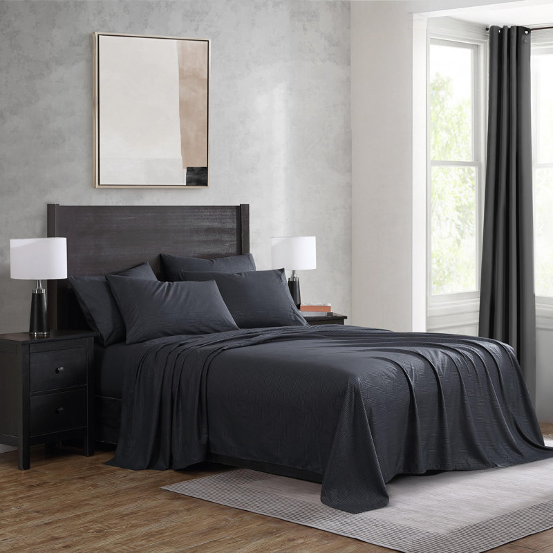 Liam Geometric Embossed Microfiber Sheet Set, Queen