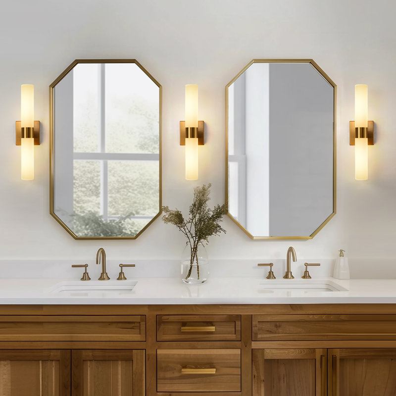 18 In 2-Light White Double Tube Wall Sconce ,Sleek Up And Down Light Fixture For Bathroom, Bedroom, Gold
