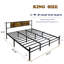 Structure de lit avec tête et pied de lit en bois, plateforme en métal pour le soutien du matelas, aucun sommier requis, assemblage facile