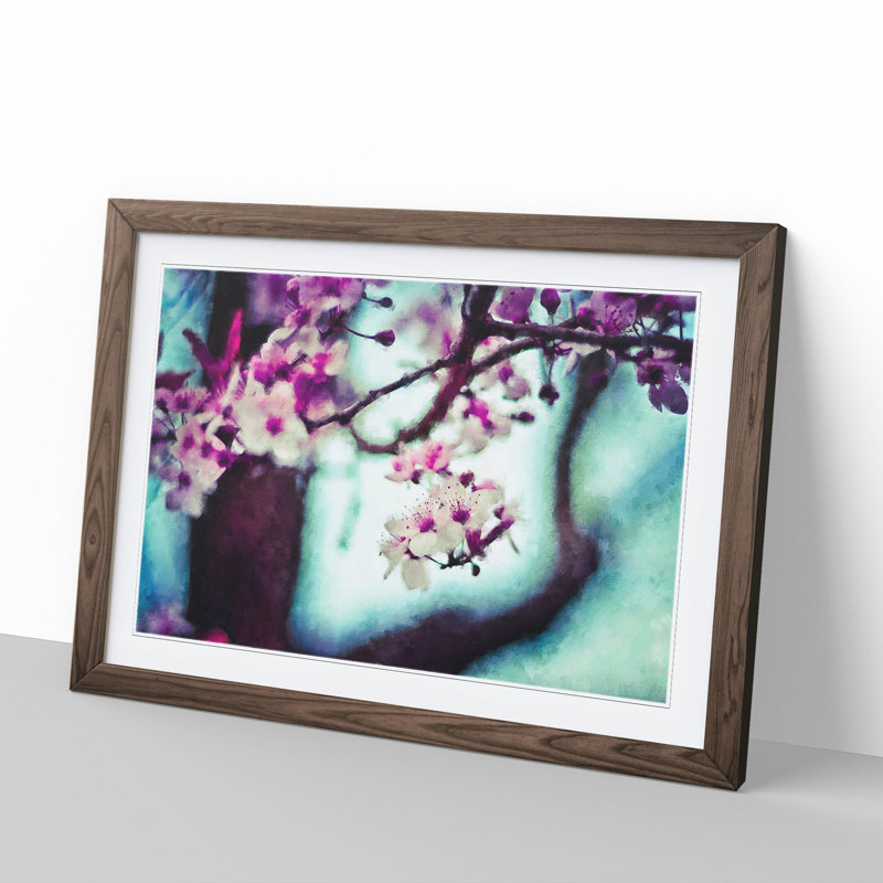 Pink Cherry Blossom Flowers Vol.10 - Framed Print, 27cm H x 36cm W x 2cm D, Walnut Framed