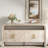4-door Elegant Console Table With Natural Embossed Texture, Curved Edge And Metal Handles-1867305828