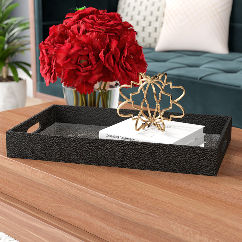 Flippin 16" Shagreen and Mirror Tray, Black