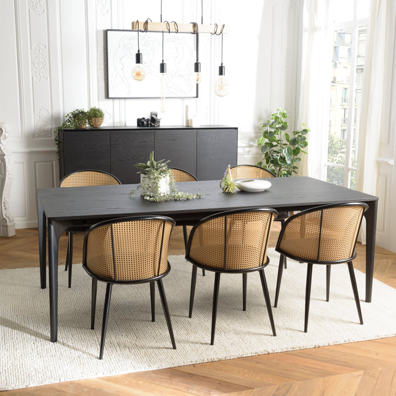 MAXENCE Oak Solid Wood Base Dining Table, Black