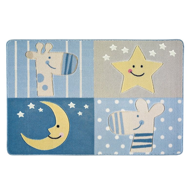 Tapis bleu / blanc tissé à la machine rectangulaire 3 pi 3 po x 4 pi 11 po Guernon