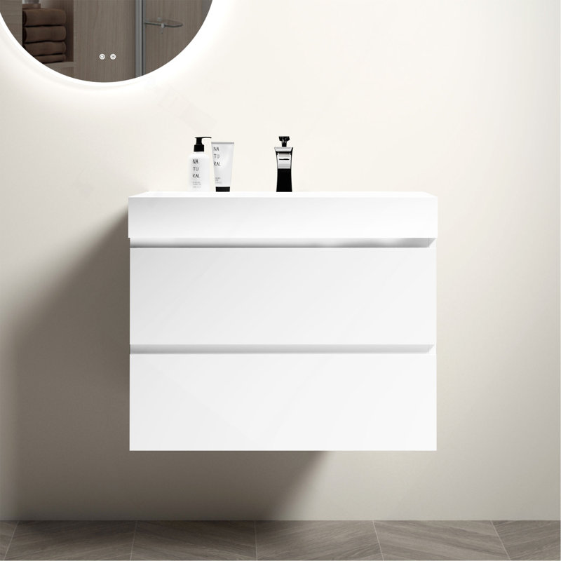 Bassin intégré à surface solide SANS drain et robinet, couleur blanc brillant