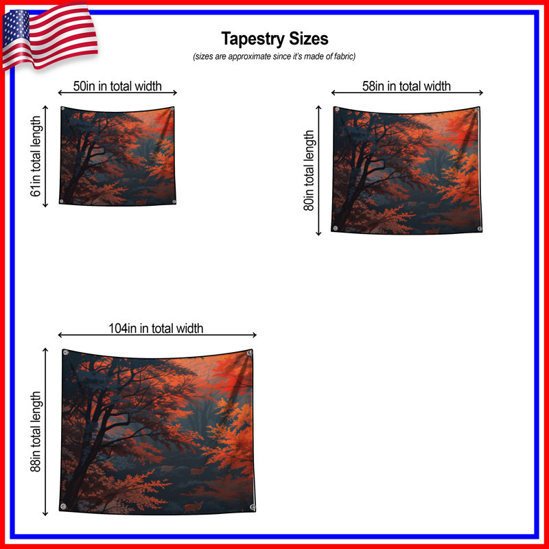 Tapisserie murale «Autumn Forest Deer» - Décoration murale cerf, H 104 po x 88 avec 4 œillets