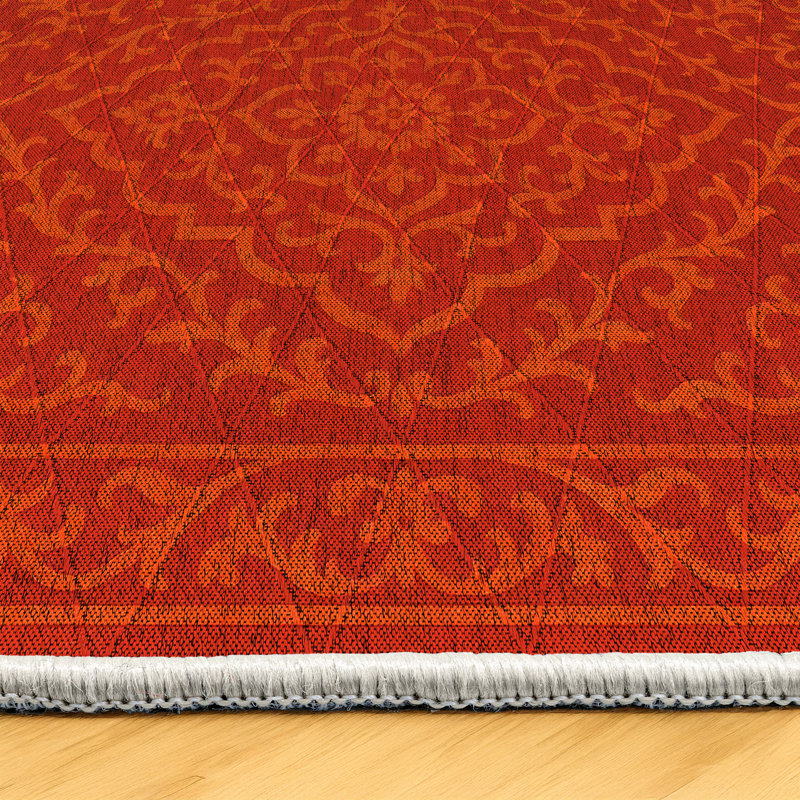 Nora Collection Digital Print Cotton-Polyester Red Oriental Rug, Runner 3'4" x 13'2"