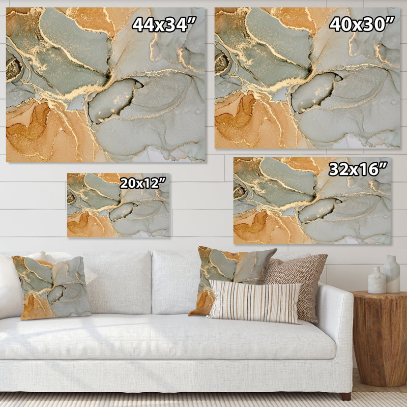 «Brown Luxury Abstract Fluid Art VI», peinture sur toile, H 34 po x l 44 po x P 1,5 po, Toile tendue