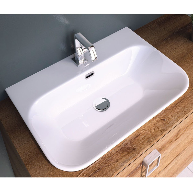 WS Bath Collections Edge 17.7'' Glossy White Ceramic Rectangular Bathroom Sink with Overflow