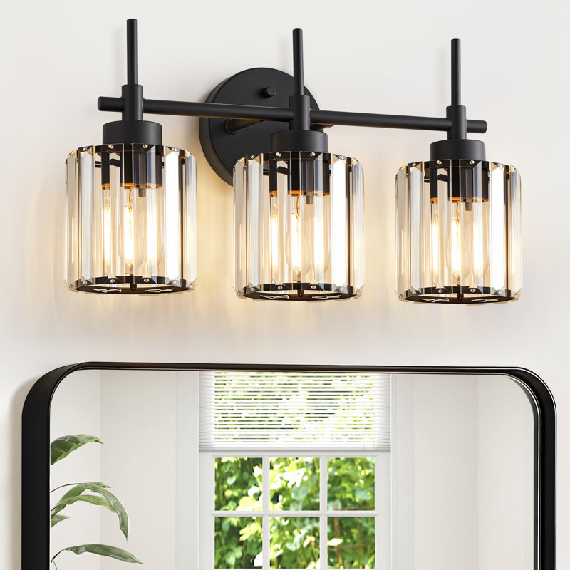 3-Light Matte Black Bathroom Light Fixtures With Clear Shades, Vanity Lighting Fixtures Over Mirror (Exclude Bulb)