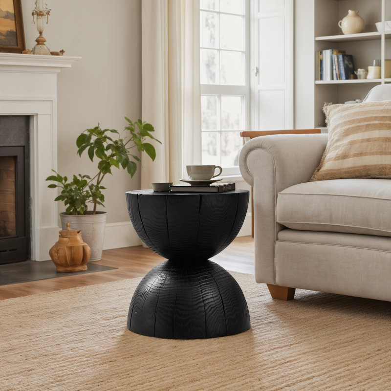 Solid Pine Wood End Table, Black