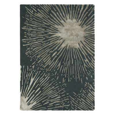 Shore Rectangle Abstract Handmade Tufted Wool Area Rug in Gray