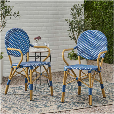 Ensemble de 2 chaises bistro d'inspiration parisienne avec cadre en aluminium et emballage en osier, parfait pour la détente en plein air