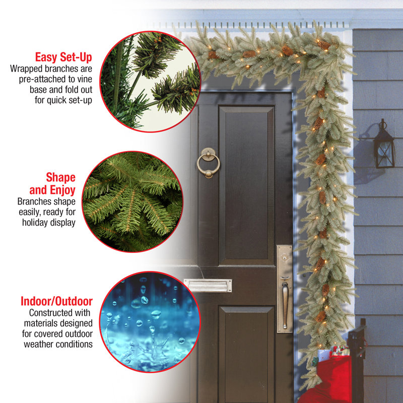 The Holiday Aisle® 9ft. Frosted Arctic Spruce Garland with Clear Lights