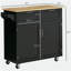 Chariot pour îlot de cuisine pivotant de 41 po, plateau en bois d'hévéa avec tiroirs, chariot de rangement multifonctionnel, noir