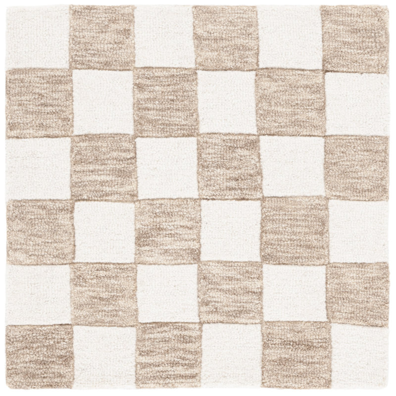 Flita Ebony Hand Tufted Wool/Cotton Geometric Rug in Brown/Ivory, Rectangle 6' x 9'
