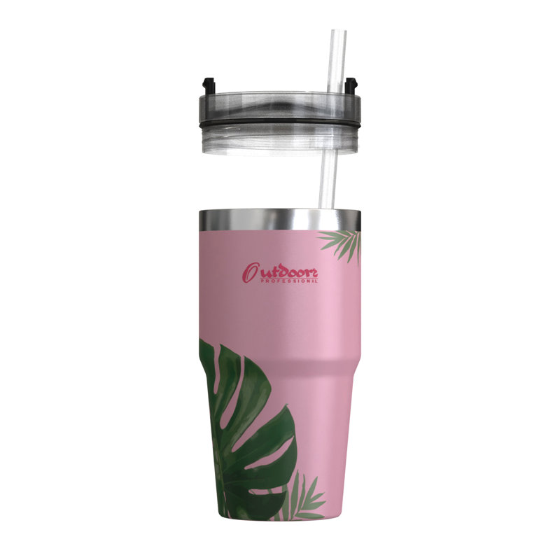 Outdoors Professional 20oz. Double Wall Insulated Travel Tumbler with Straw, Tropical Pink