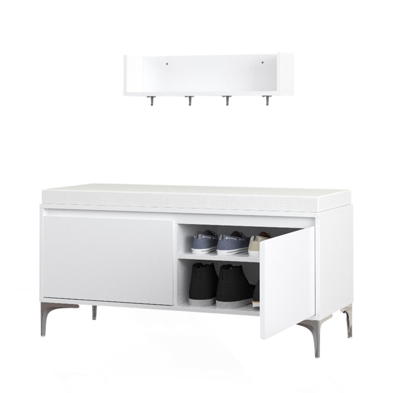 Wall-Mounted Entryway Shelf With Hooks And Storage Bench Set
