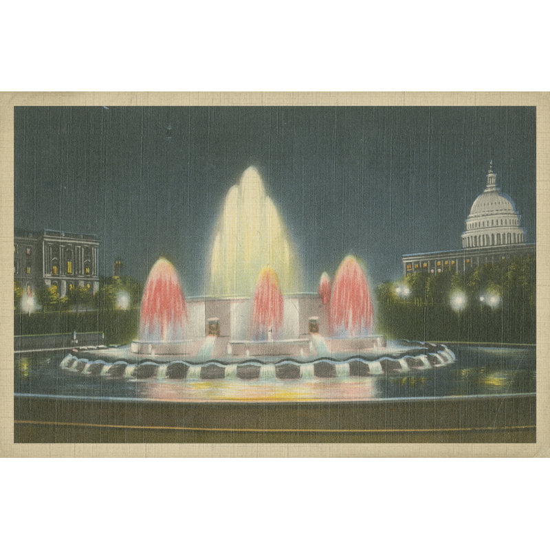 Illuminated Fountain Capitol Plaza - Wrapped Canvas Print, 20cm H x 30cm W x 3.8cm D